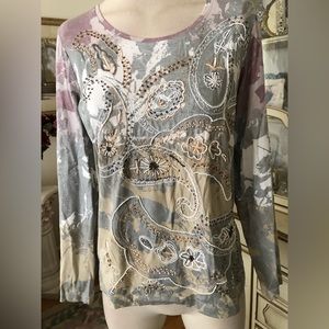 Chico’s long sleeve embellished top great condition size 1 (S)